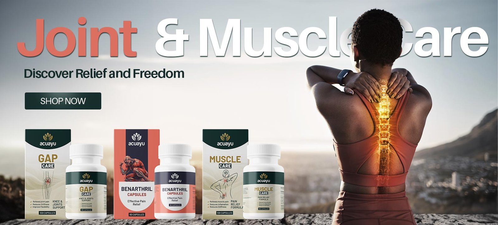 joint and muscle care banner design for shopify website