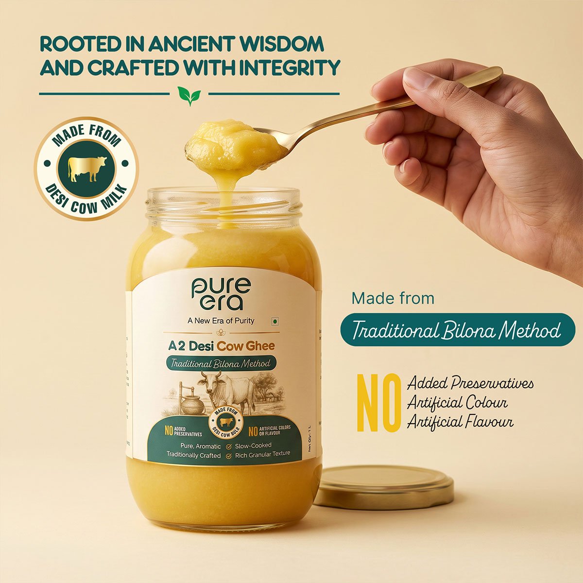 Pure Era A2 desi cow ghee label design