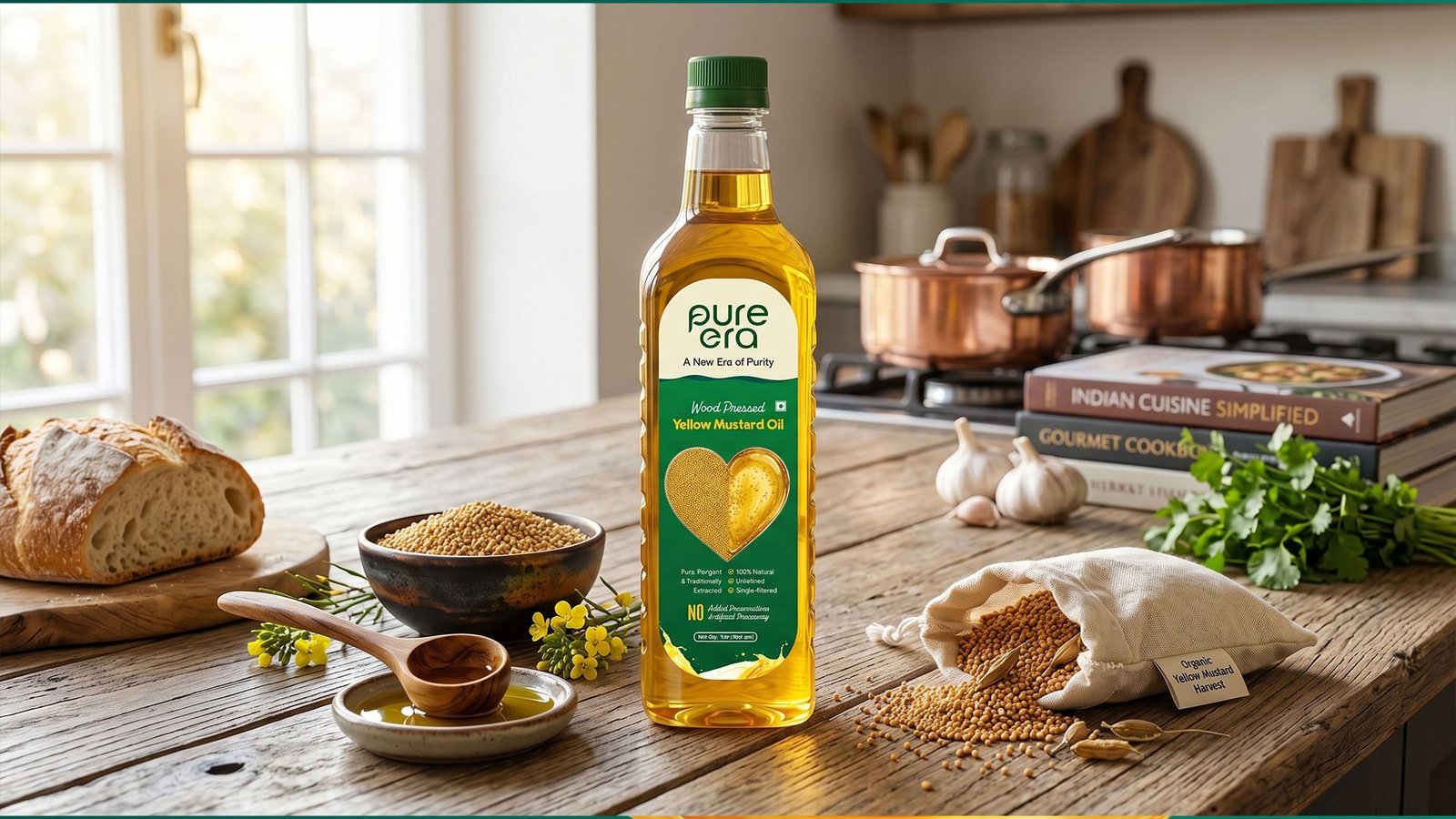 Pure Era Yellow mustard oil packaging design