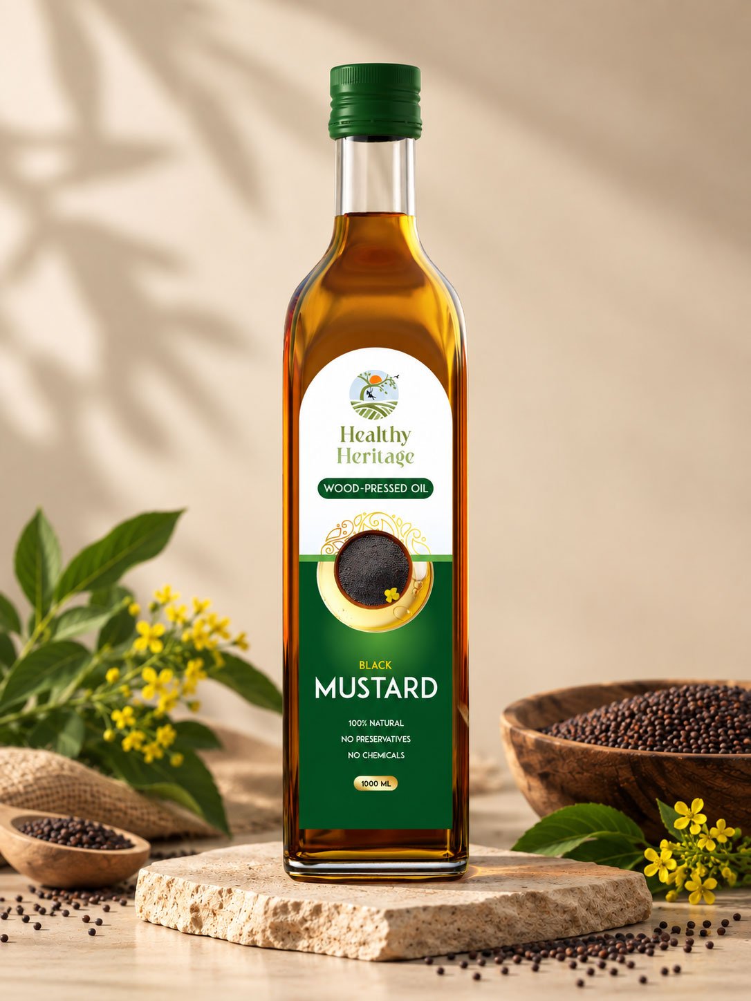 healthy heritage black mustard oil packaging design