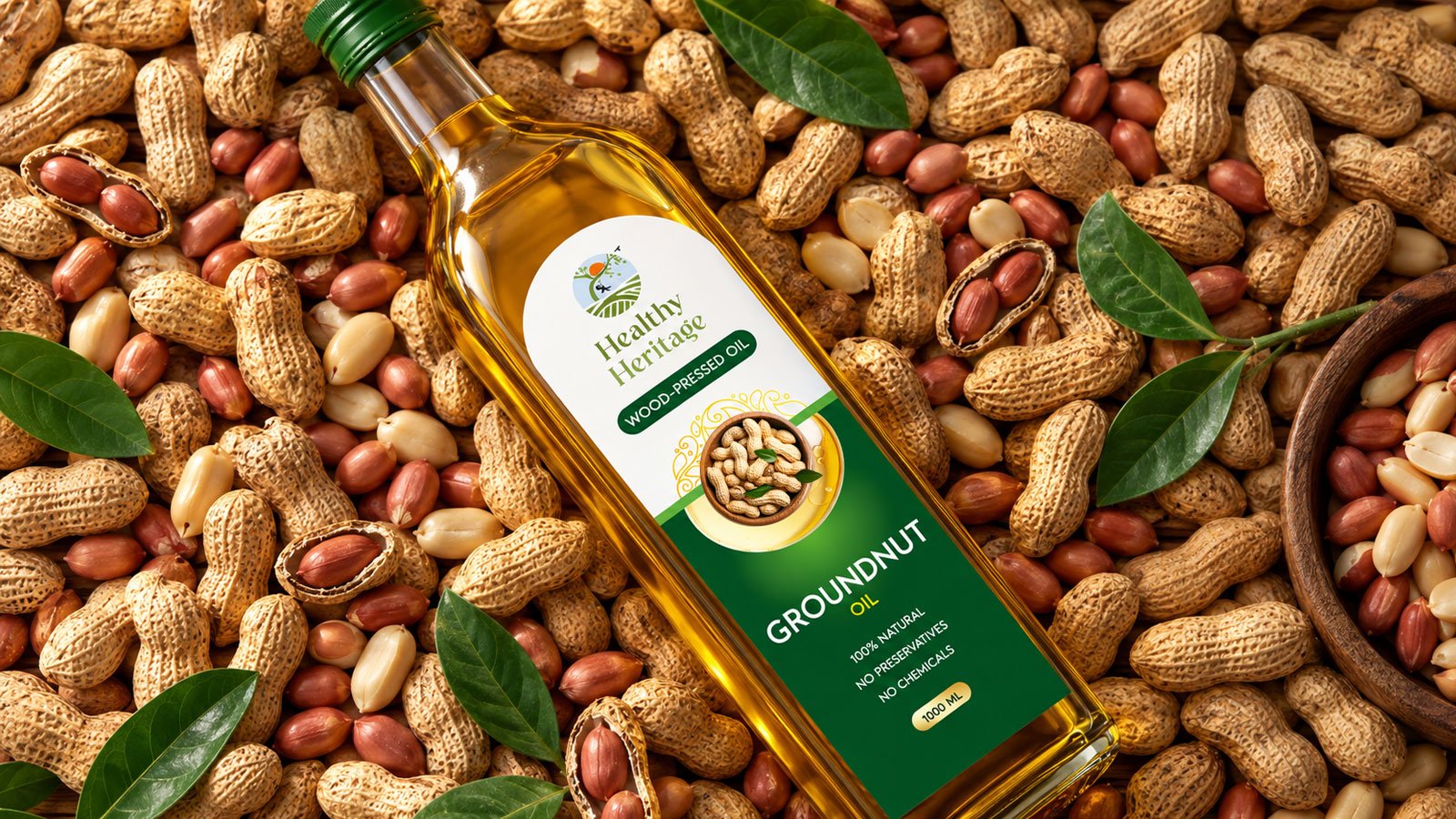 wood pressed groundnut oil packaging design