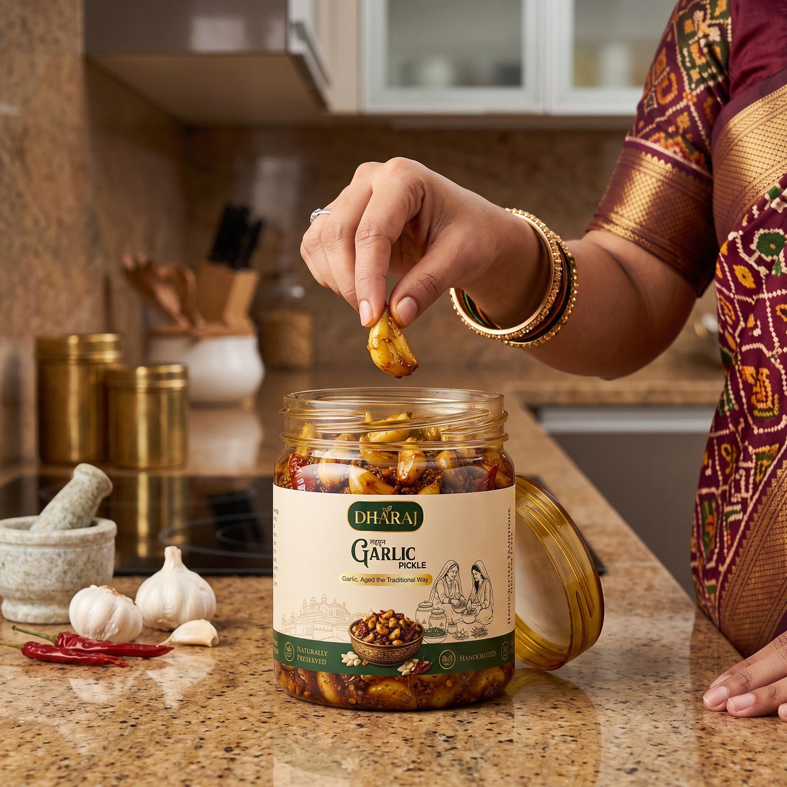 Dharaj garlic pickle label design