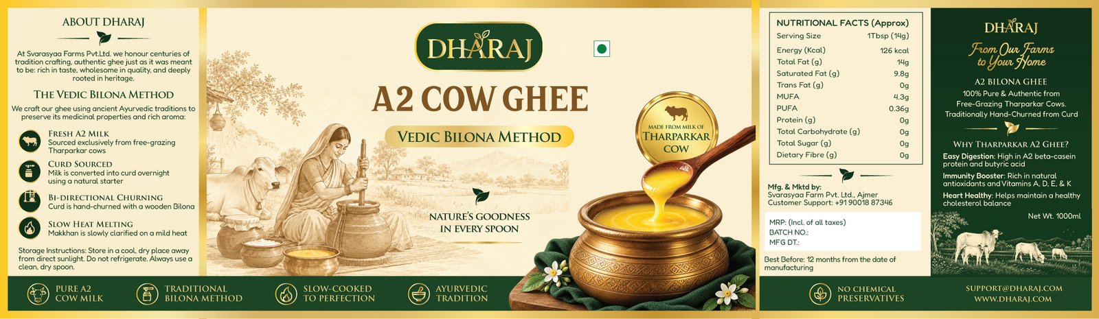 Dharaj A2 cow ghee label design